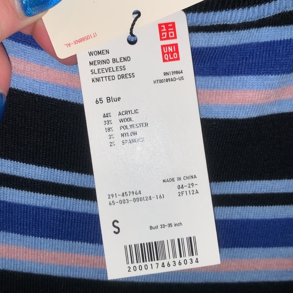 MARNI x UNIQLO collab Merino Blend Sleeveless Knitted Dress blue pink stripe S - Picture 10 of 12
